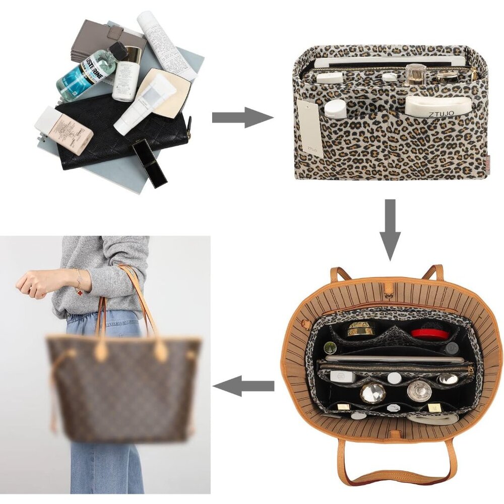 Purse Organizer Insert, Felt Bag Organizer with Metal Zipper, Handbag & Tote Sha - Picture 7 of 7